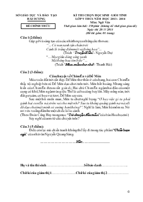 Kì thi chọn học sinh giỏi tỉnh lớp 9 THCS năm học 2013 - 2014 môn Ngữ Văn